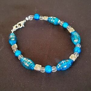 Handcrafted blue crystal and silver bracelet